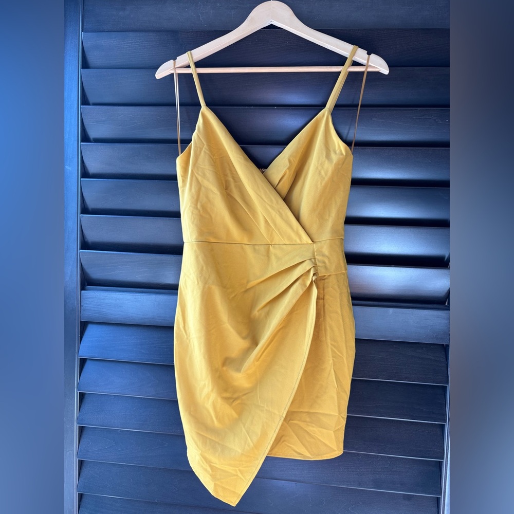 Fashion Nova Small Spaghetti Strap Mustard Yellow Mini Dress Back Zip